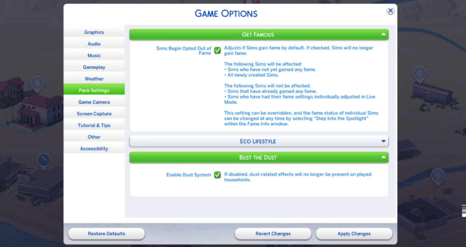 How to disable the dust system in The Sims 4 Bust the Dust Kit Extra